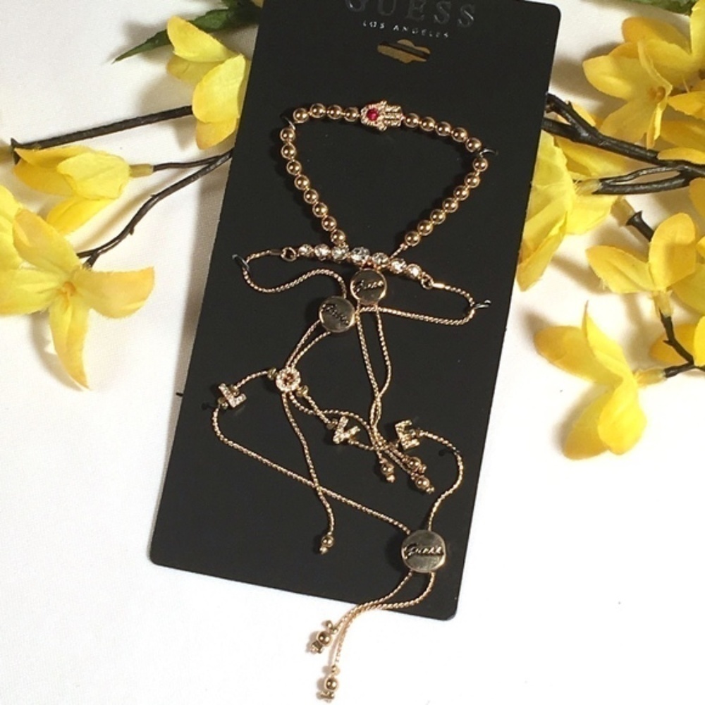 𝅺3/$29! Set of GUESS Gold Bracelets LOVE Hamsa